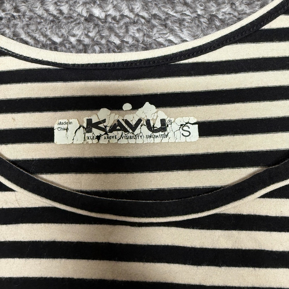 KAVU Womens S Tank Top Black White Striped Sleeveless Knot Side Hem - Picture 3 of 6
